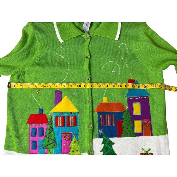 Tiara International Christmas Collection Ugly Applique Cardigan Sweater Size L - Picture 5 of 9